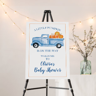 A Little Pumpkin Baby Shower Blue Truck Welcome Foam Board