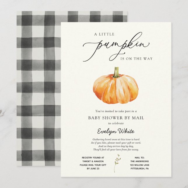 A Little Pumpkin Baby Shower by Mail Invitation (Front/Back)