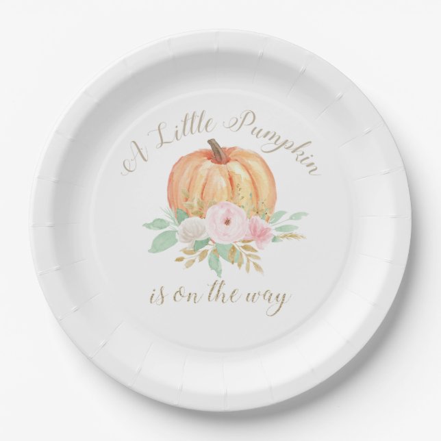 A Little Pumpkin Baby Shower floral pink Paper Plates (Front)