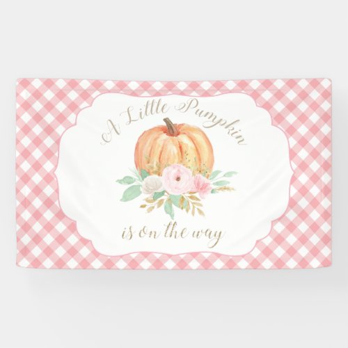 A Little Pumpkin Baby Shower floral pink plaid Ban Banner