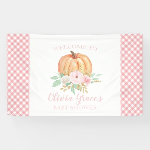 A Little Pumpkin Baby Shower floral pink plaid Banner