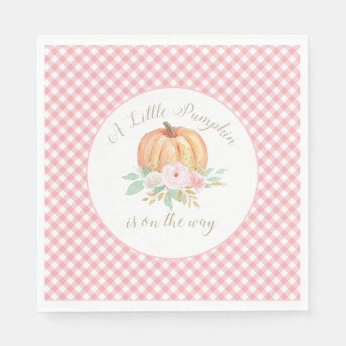 A Little Pumpkin Baby Shower Floral Pink Plaid Napkins