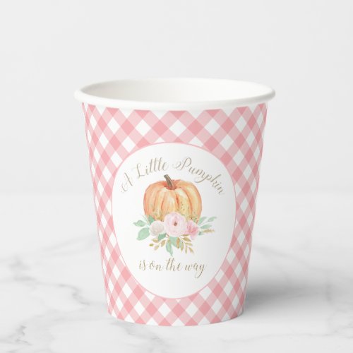 A Little Pumpkin Baby Shower Floral Pink Plaid Paper Cups