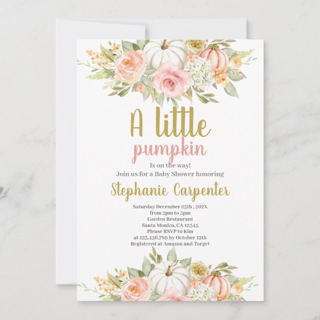 A little Pumpkin Baby Shower Girl Invitation (Front)