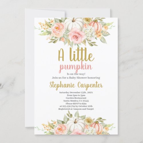 A little Pumpkin Baby Shower Girl Invitation