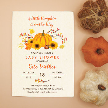A Little Pumpkin Baby Shower Invitation by marlenedesigner at Zazzle
