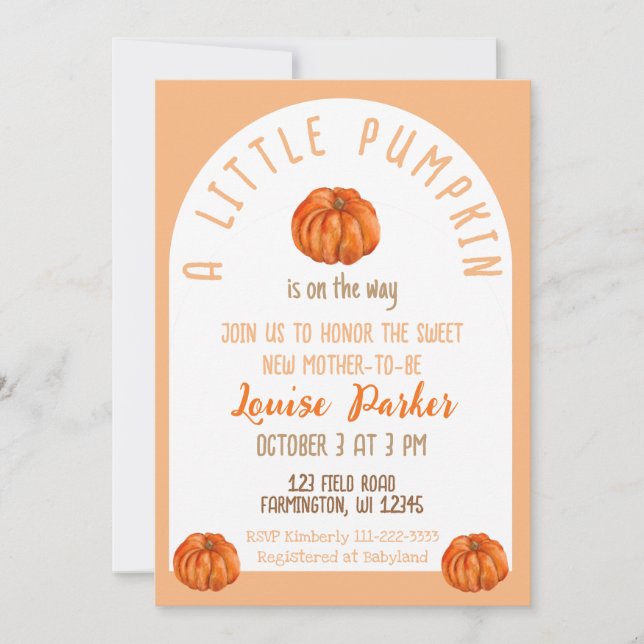 A Little Pumpkin Baby Shower Invitation (Front)