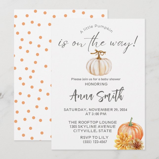 a little pumpkin baby shower invitations (Front/Back)