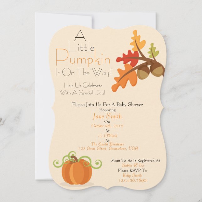 A Little Pumpkin Baby Shower Invite (Front)