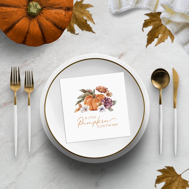 A Little Pumpkin Baby Shower Napkins (A Little Pumpkin Is On The Way Watercolor Pumpkins and Florals Baby Shower Paper Napkin Decor)