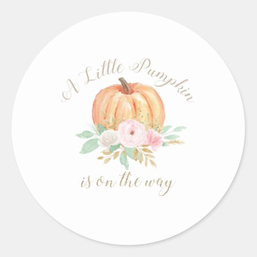 A Little Pumpkin Baby Shower pink floral Classic Round Sticker