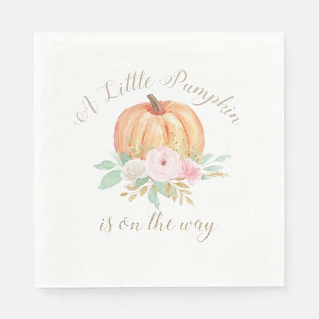 A Little Pumpkin Baby Shower pink floral Napkins (Front)