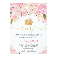 A little Pumpkin Baby Shower Pink & Gold Glitter Card