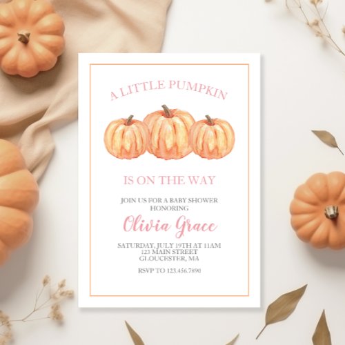 A Little Pumpkin Baby Shower Pink plaid Invitation