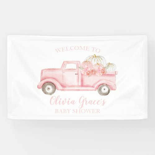 A Little Pumpkin Baby Shower pink truck Banner