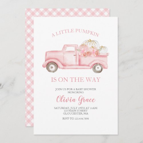 A Little Pumpkin Baby Shower Pink Truck Invitation