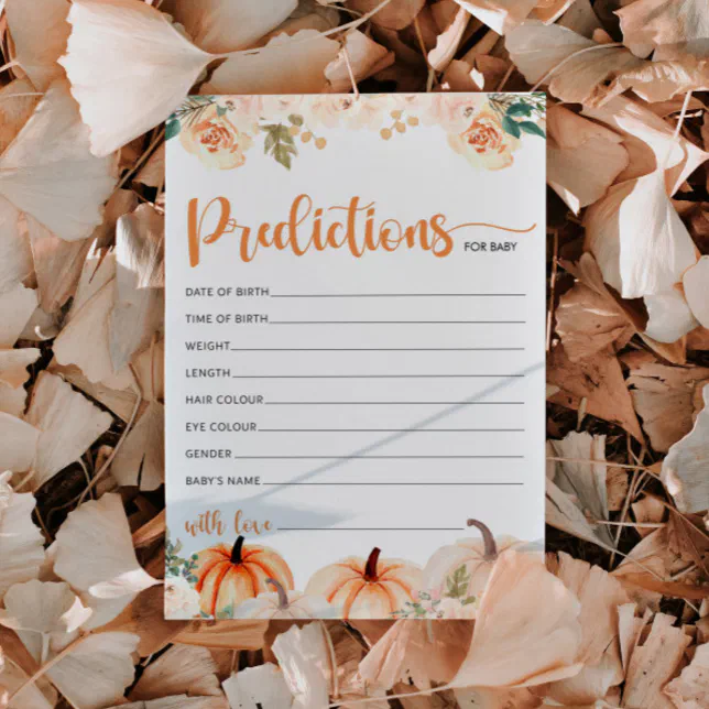 A Little Pumpkin Baby Shower Predictions Card Zazzle