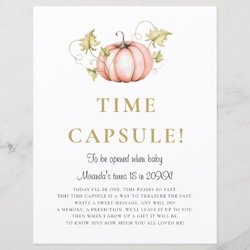 A Little Pumpkin Baby Shower Time Capsul Sign