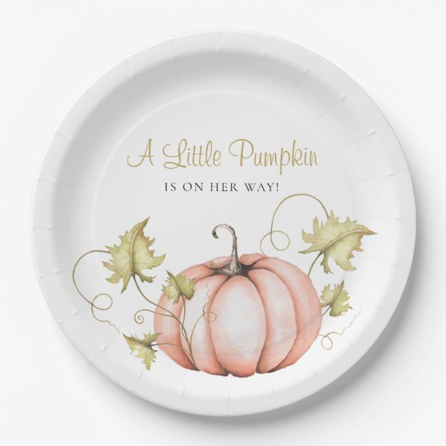 A Little Pumpkin Baby Shower Watercolor Paper Plates (Front)