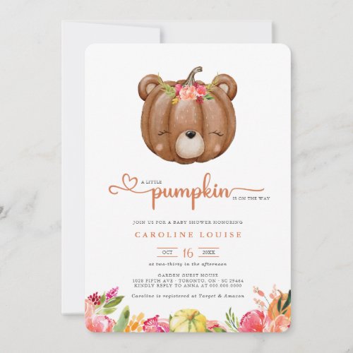 A Little Pumpkin Bear Is On The Way Baby Shower  Invitation