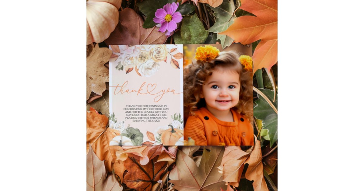 A Little Pumpkin Birthday Photo Thank You Card | Zazzle