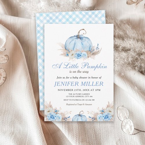 A Little Pumpkin Blue Baby Shower Invitation