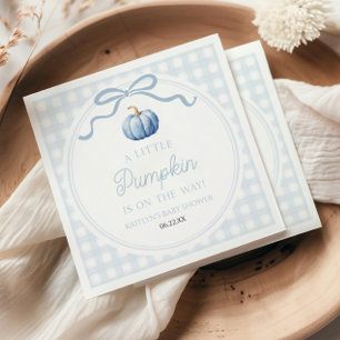 A Little Pumpkin Blue Bow Fall Baby Shower Napkins