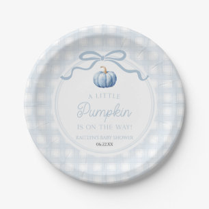 A Little Pumpkin Blue Bow Fall Baby Shower Paper Plates