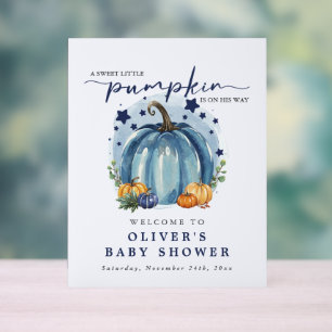 A little Pumpkin Blue Boy Baby Shower Welcome Acrylic Sign