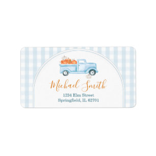 A Little Pumpkin Blue Truck Baby Shower Address Label