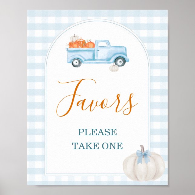 A Little Pumpkin Blue Truck Baby Shower Favors Poster (Front)