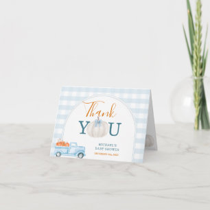 A Little Pumpkin Blue Truck Baby Shower Folded Thank You Card