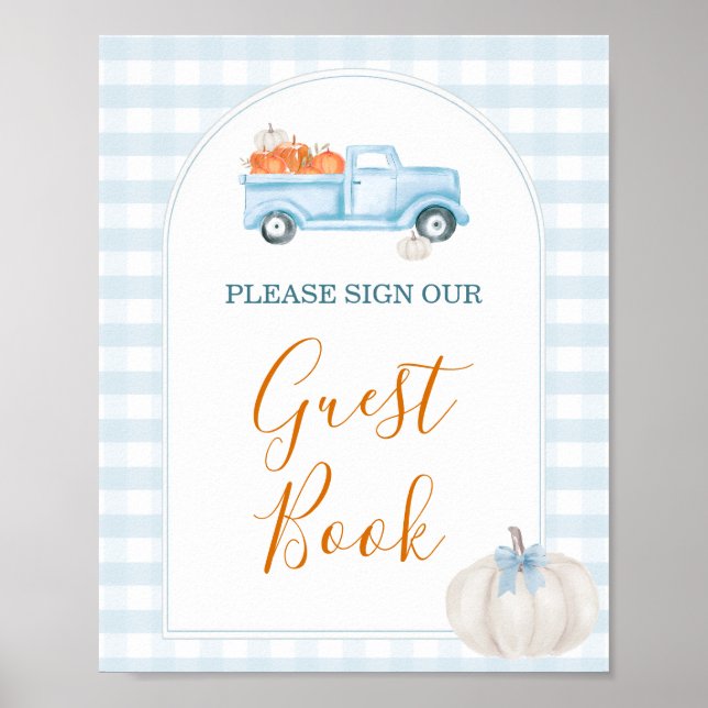 A Little Pumpkin Blue Truck Baby Shower Guest Book (Front)