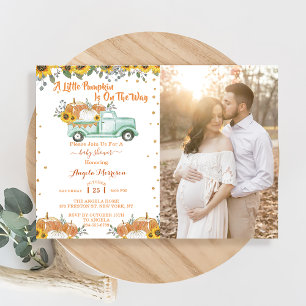 A Little Pumpkin Blue Truck Baby Shower Invitation