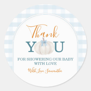 A Little Pumpkin Blue Truck Baby Shower Thank You Classic Round Sticker