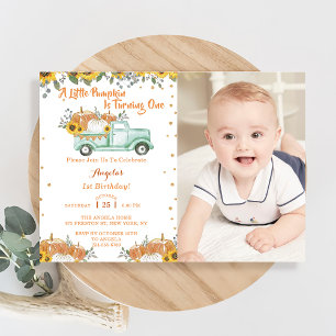 A Little Pumpkin Blue Truck First Birthday Invitation