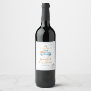 A Little Pumpkin Blue Truck Gingham Baby Shower Wine Label