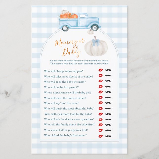 A Little Pumpkin Blue Truck Mommy or Daddy Game (Front)