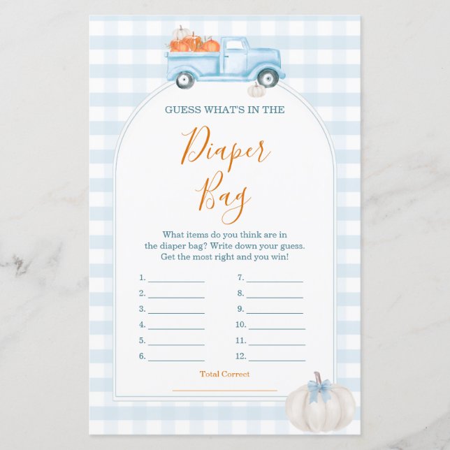 A Little Pumpkin Blue Truck What's in Diaper Bag (Front)