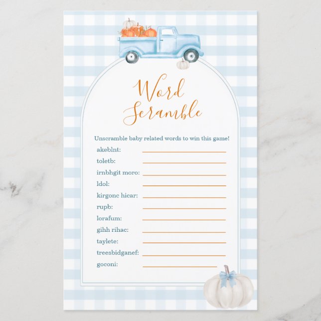 A Little Pumpkin Blue Truck Word Scramble Game (Front)