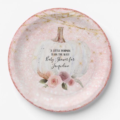 A Little Pumpkin Blush Glitter Watercolor Floral  Paper Plates