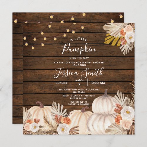 A little Pumpkin Boho Baby Shower Wood Invitation