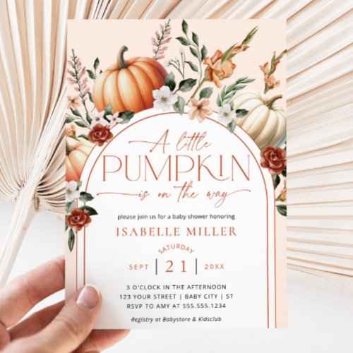 A Little Pumpkin Boho Fall Floral Baby Shower Invitation