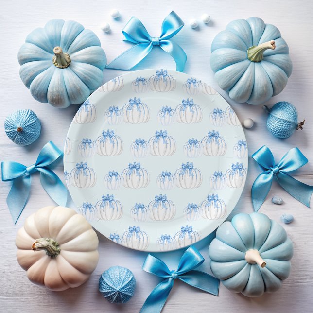 A Little Pumpkin Bow Fall Boy Baby Shower Paper Plates (Creator Uploaded)
