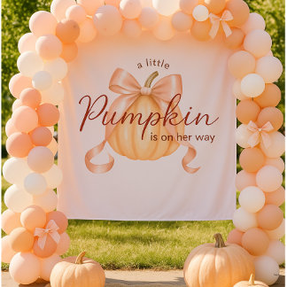 A little Pumpkin Bow Pink Baby Shower Backdrop
