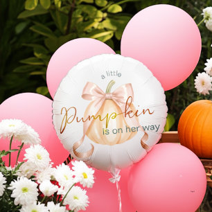 A little Pumpkin Bow Pink Baby Shower Watercolor Balloon