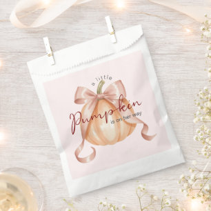 A little Pumpkin Bow Pink Baby Shower Watercolor Favor Bag
