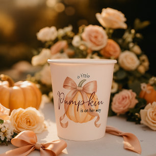 A little Pumpkin Bow Pink Baby Shower Watercolor Paper Cups