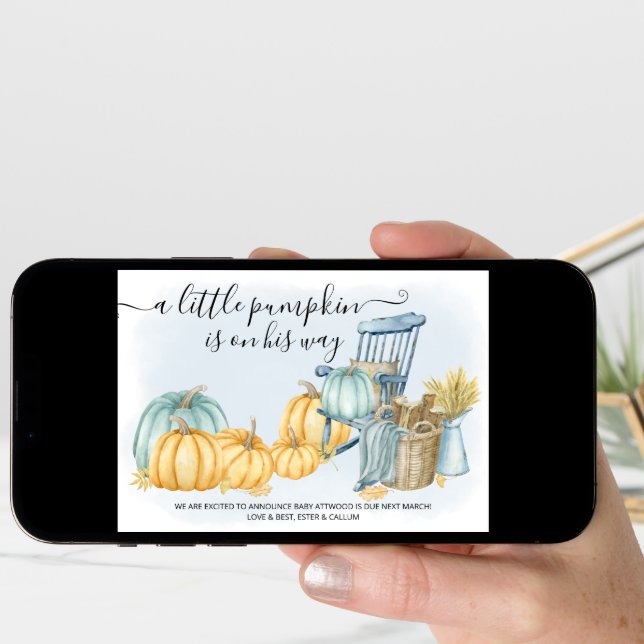 A Little Pumpkin Boy Rustic Fall Pregnancy Announcement (Front Digital)