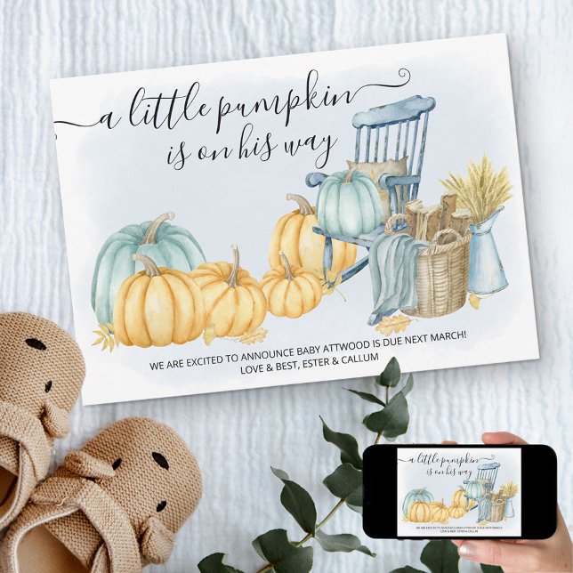 A Little Pumpkin Boy Rustic Fall Pregnancy Announcement (Creator Uploaded)